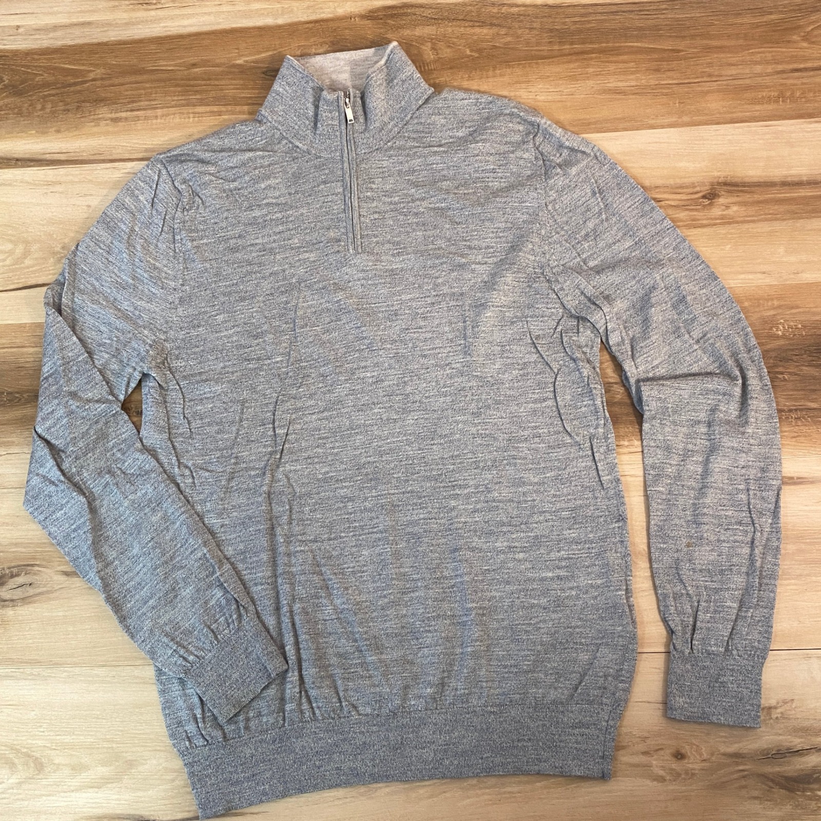 Reiss 1/4 Zip Sweater Mens Xl Gray 100% Merino Wool Quarter Zip Sweater